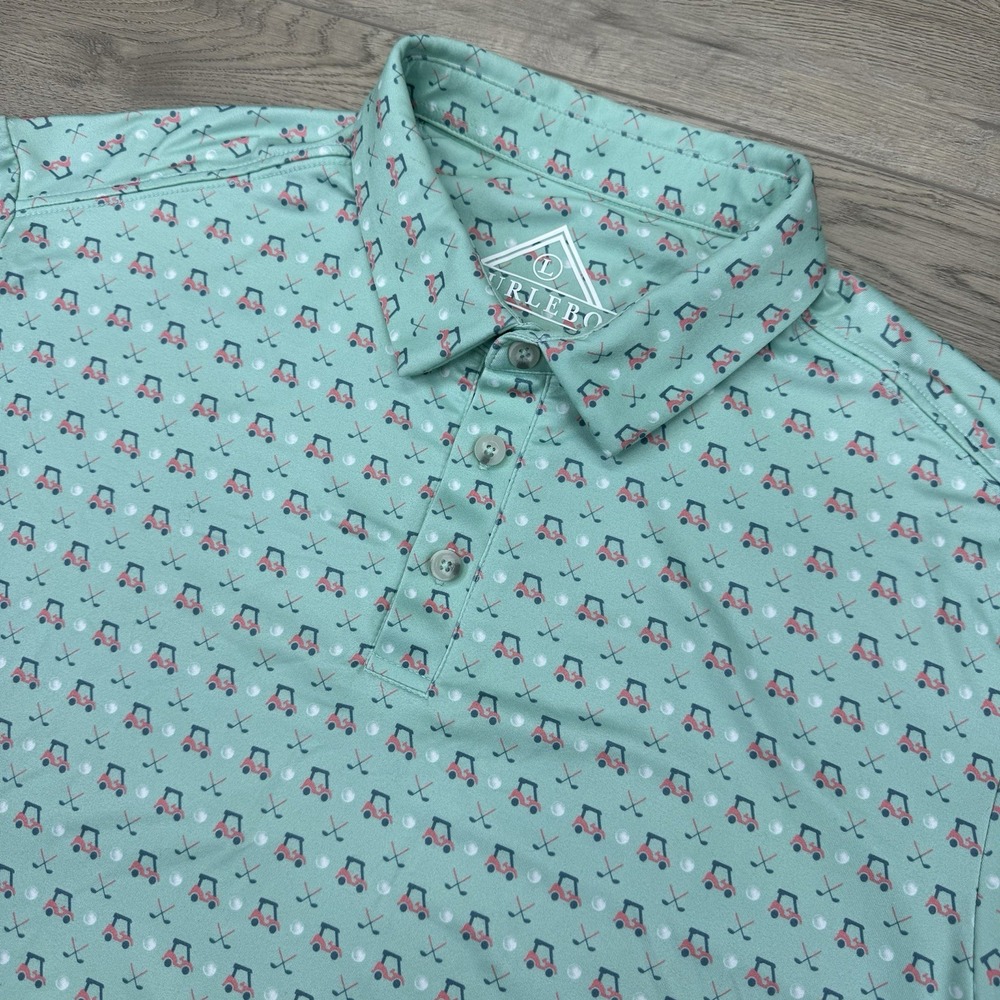 BURLEBO Mint Green Golf Cart Print Polo